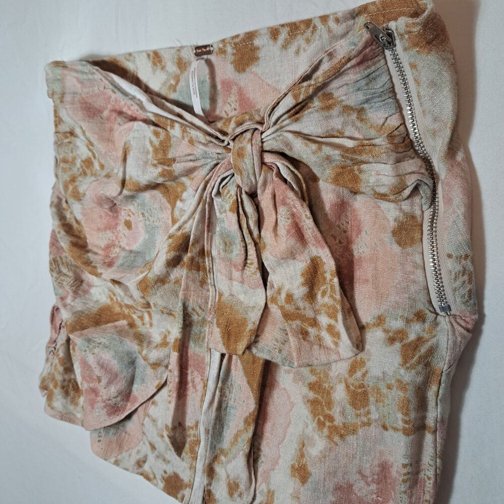NWOT Free People Sweet As Beach Linen Mini Skirt Size 0 Color Neutral Combo - Picture 6 of 15